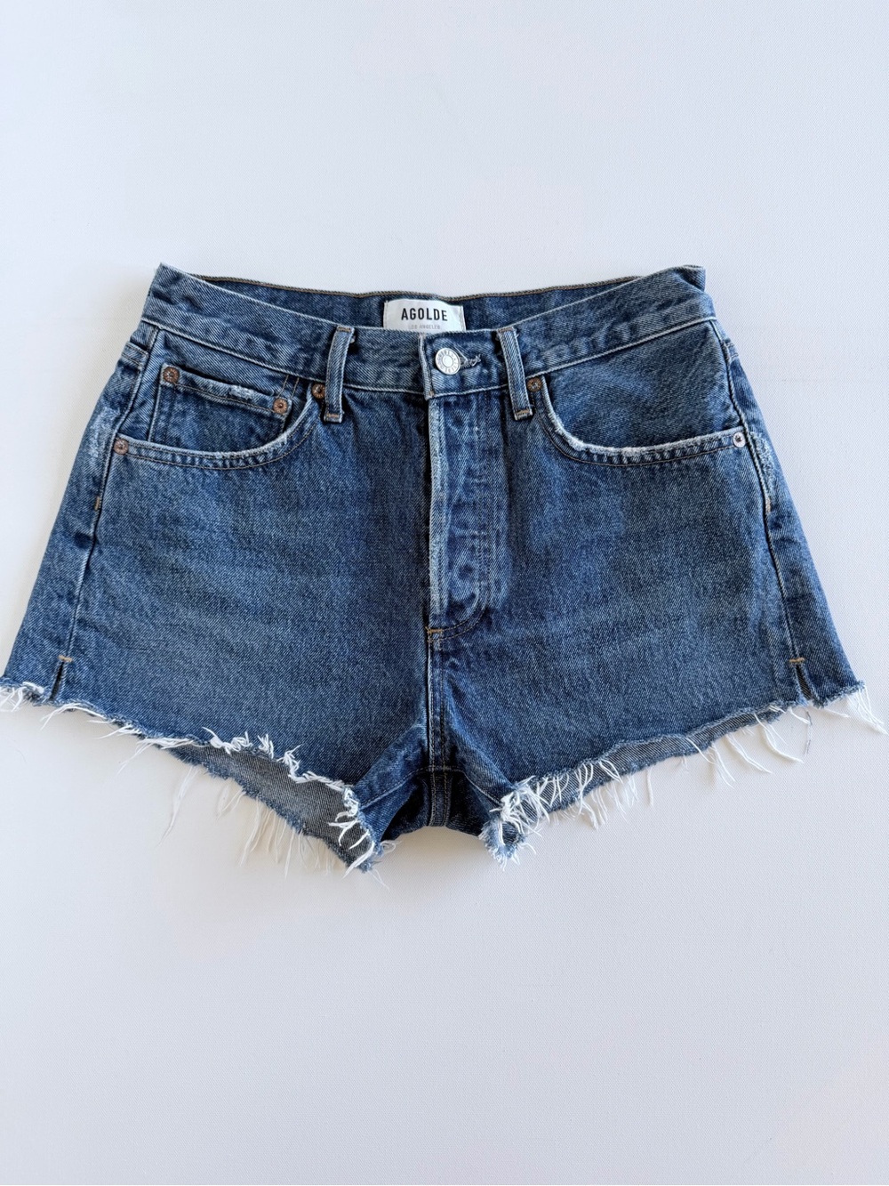 Agolde Parker Short 25 High Rise Button Fly Organic Cotton Raw Hem Denim